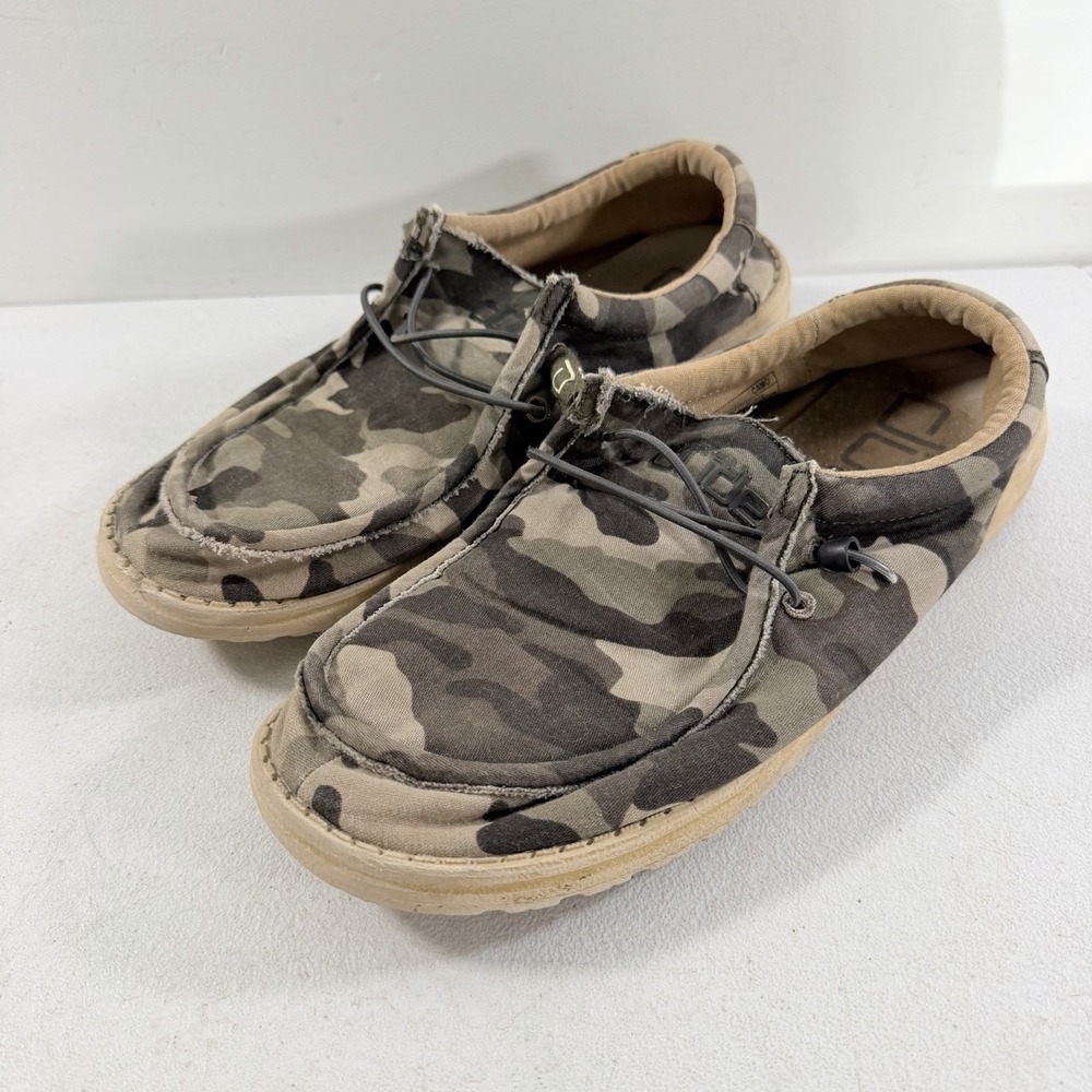 Hey Dude Wally Camo Camouflage Mens Size 8 Lightweight Slip On Shoes Green
